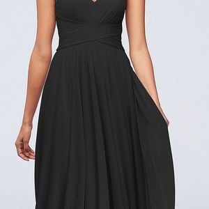 David’s Bridal Spaghetti Strap Mesh Cross Waist Black Dress